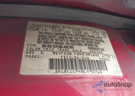 2011 Nissan Versa 1.8S z USA, uszkodzony, nr VIN 3N1BC1CP4BL492765